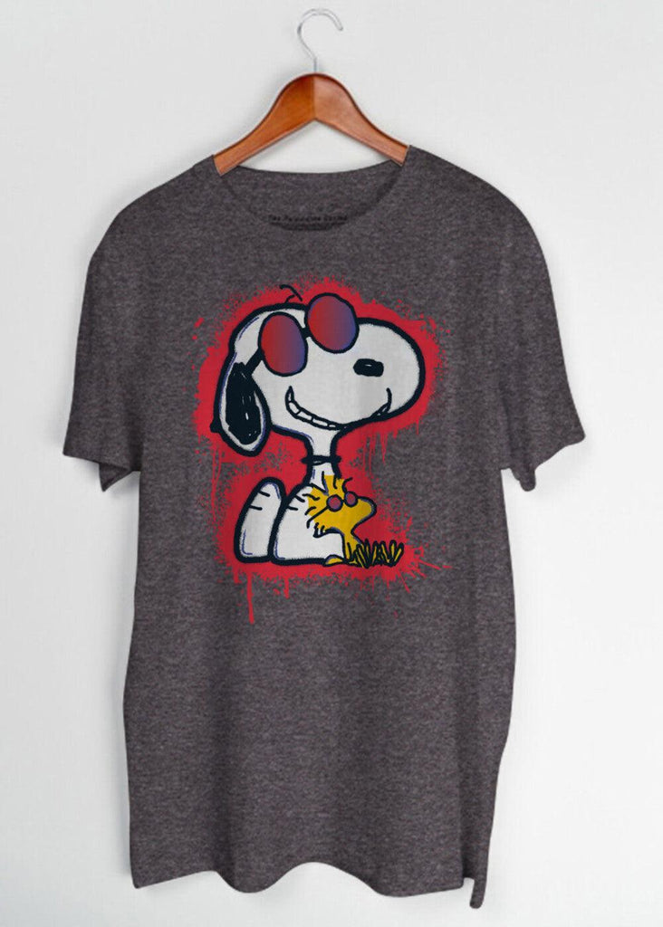 Jack Of All Trades Snoopy Paint Drip Smirk Tee In Chocolate Heather-The Trendy Walrus