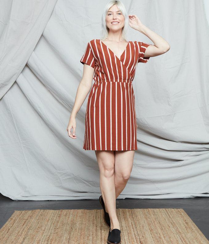 Known Supply Juniper Stripe T-Shirt Midi Dress in Cinnamon-The Trendy Walrus