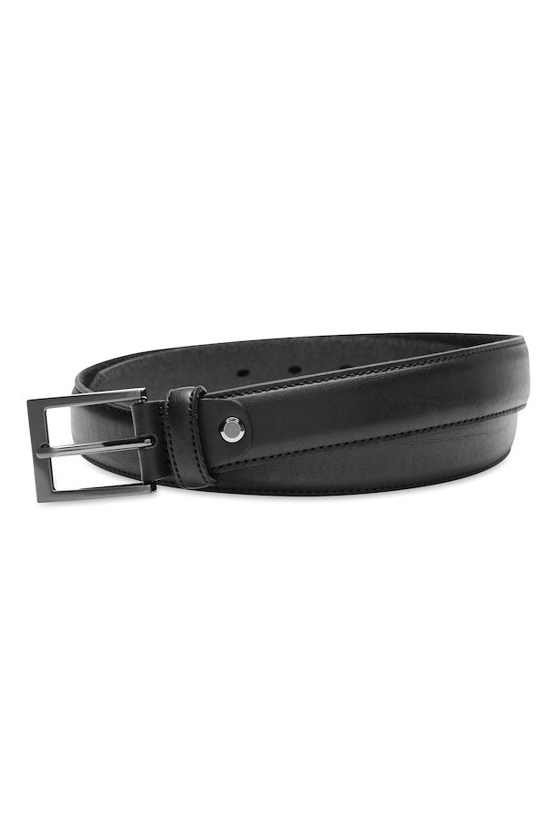 Matinique Frank Leather Belt With Formal Stitch In Black-The Trendy Walrus