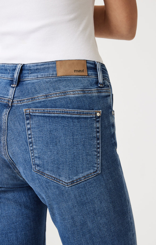 Mavi Kathleen Slim Boyfriend Jean In Mid Brushed Feather Blue-The Trendy Walrus