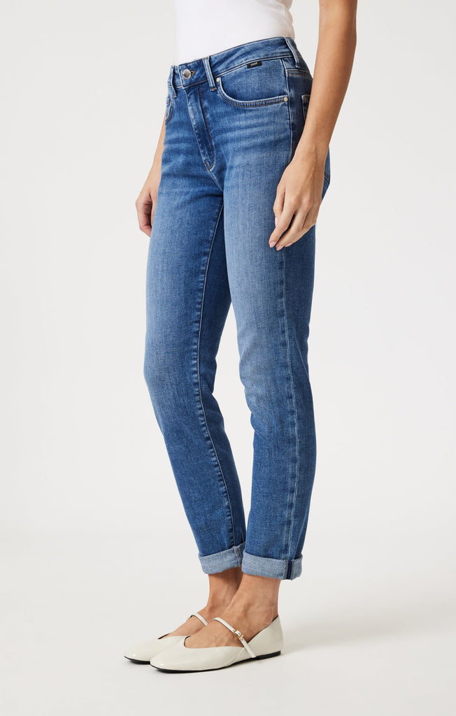 Mavi Kathleen Slim Boyfriend Jean In Mid Brushed Feather Blue-The Trendy Walrus
