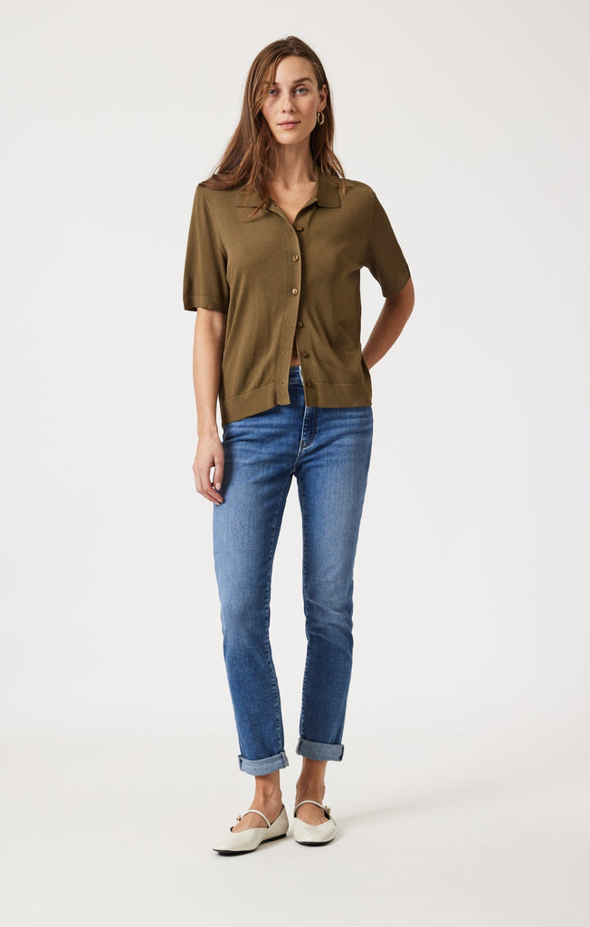 Mavi Kathleen Slim Boyfriend Jean In Mid Brushed Feather Blue-The Trendy Walrus