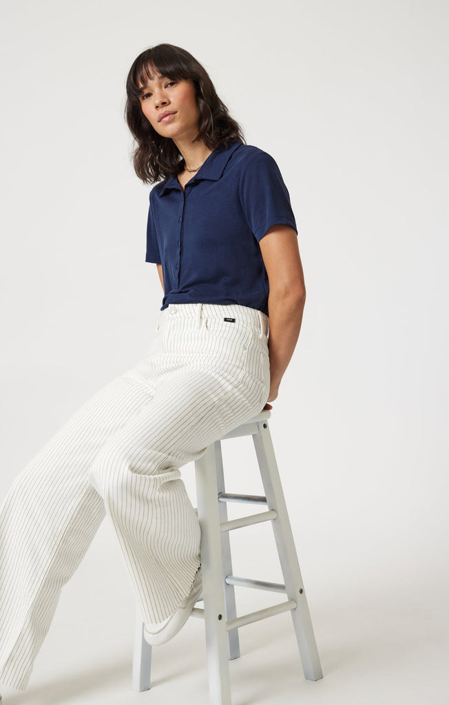 Mavi Paloma Mid Rise Off-White Stripe Denim-The Trendy Walrus
