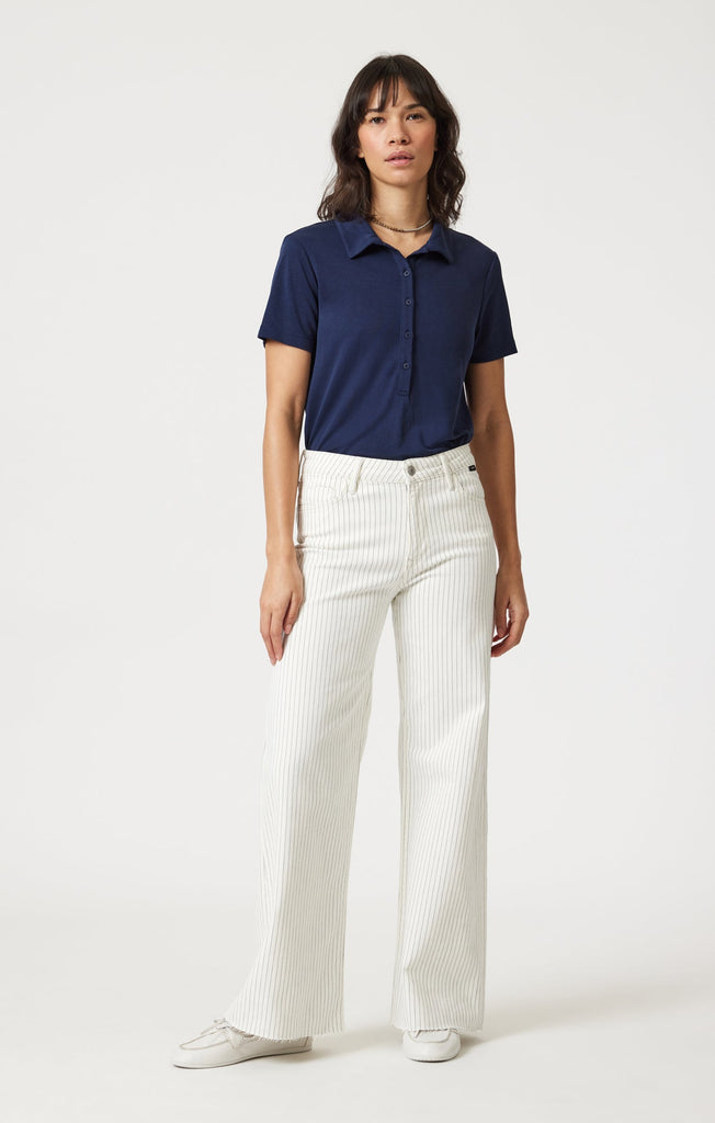Mavi Paloma Mid Rise Off-White Stripe Denim-The Trendy Walrus