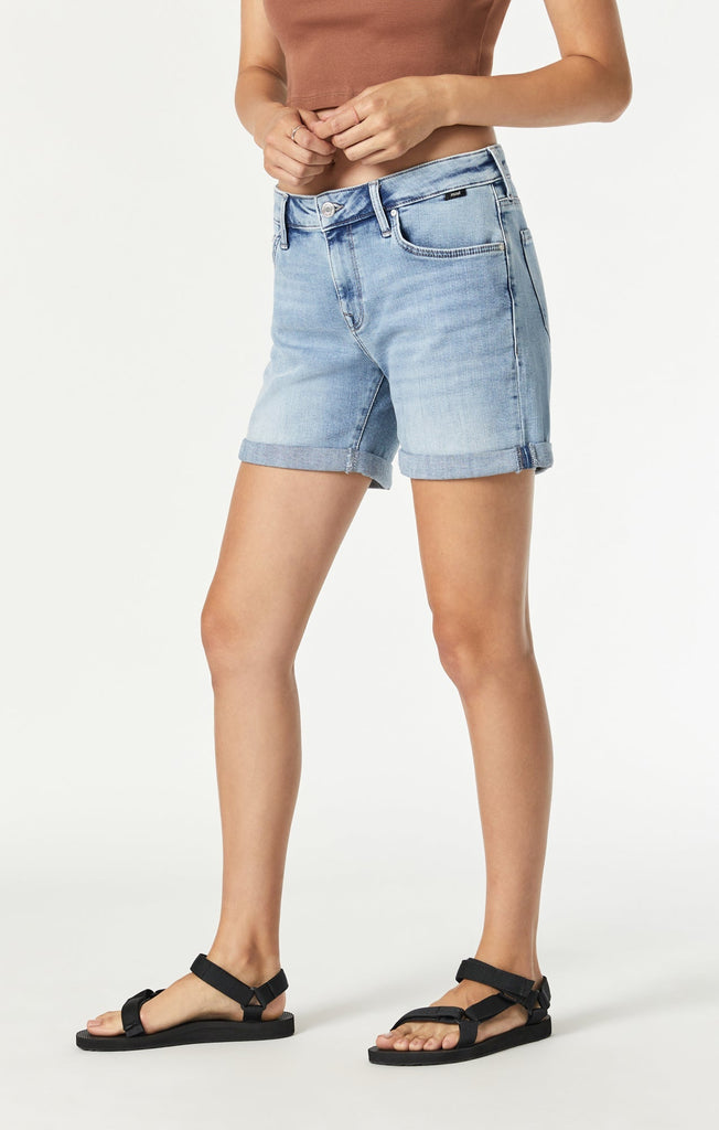 Mavi Pixie Denim Boyfriend Shorts In Light Brushed Organic Blue-The Trendy Walrus