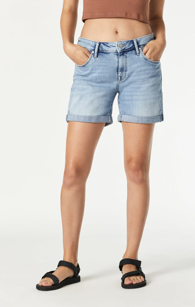 Mavi Pixie Denim Boyfriend Shorts In Light Brushed Organic Blue-The Trendy Walrus