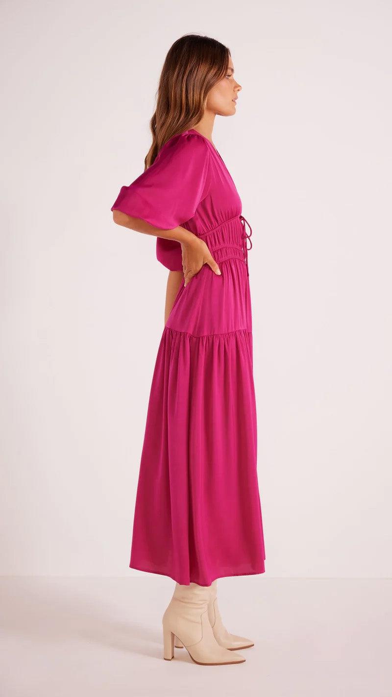 mink pink dress Minkpink Safira Satin Midi Dress In Berry