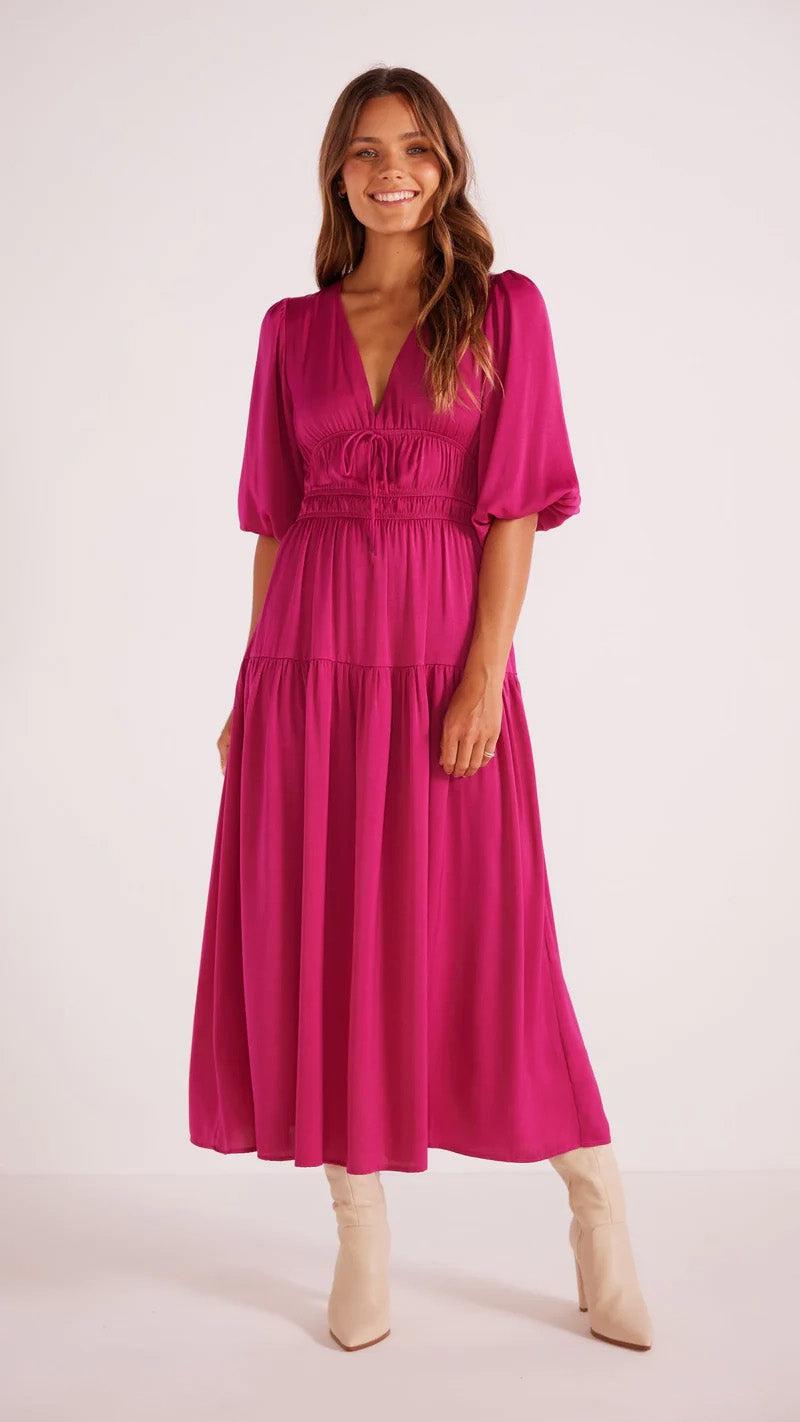 Minkpink Safira Satin Midi Dress In Berry | Free Canada-Wide Shipping The Trendy Walrus Minkpink Safira Satin Midi Dress In Berry | Free Canada-Wide Shipping The Trendy Walrus
