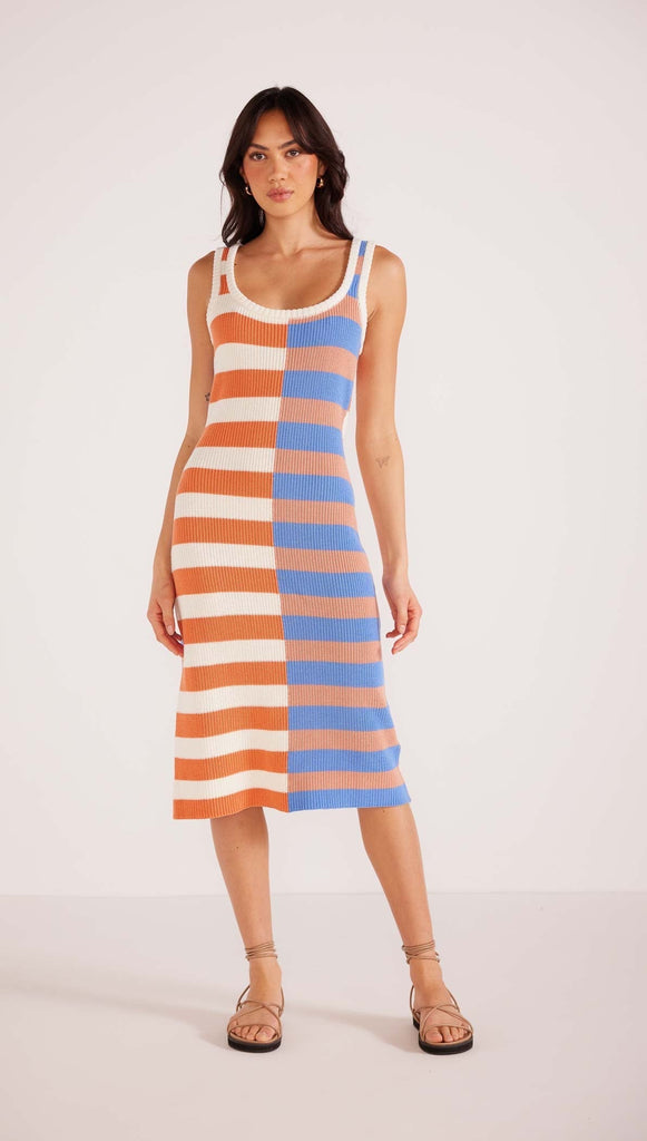 Minkpink Tamara Spliced Knit Midi Dress In Multi Stripe-The Trendy Walrus
