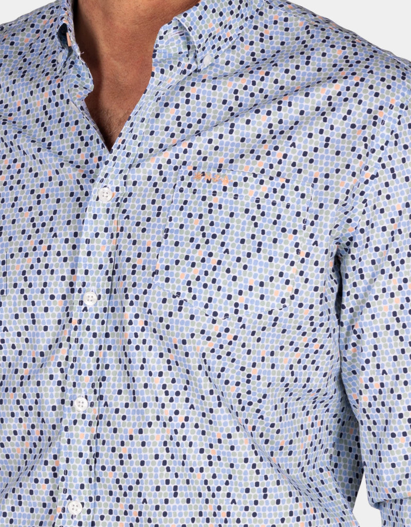 NZA Andre Stretch Button Down Collared Shirt In Midnight Navy-The Trendy Walrus