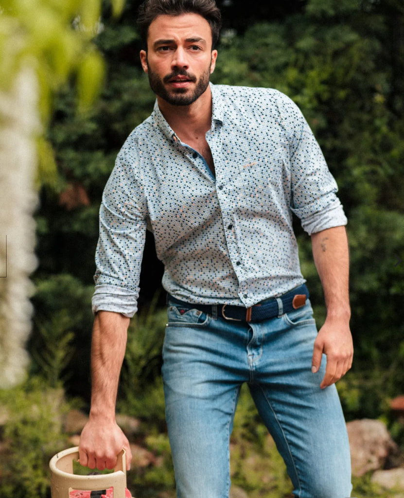 NZA Andre Stretch Button Down Collared Shirt In Midnight Navy-The Trendy Walrus