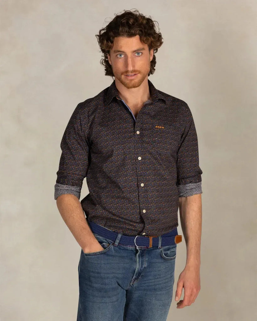 NZA Danny Stretch Button Up Shirt In Classic Navy-The Trendy Walrus