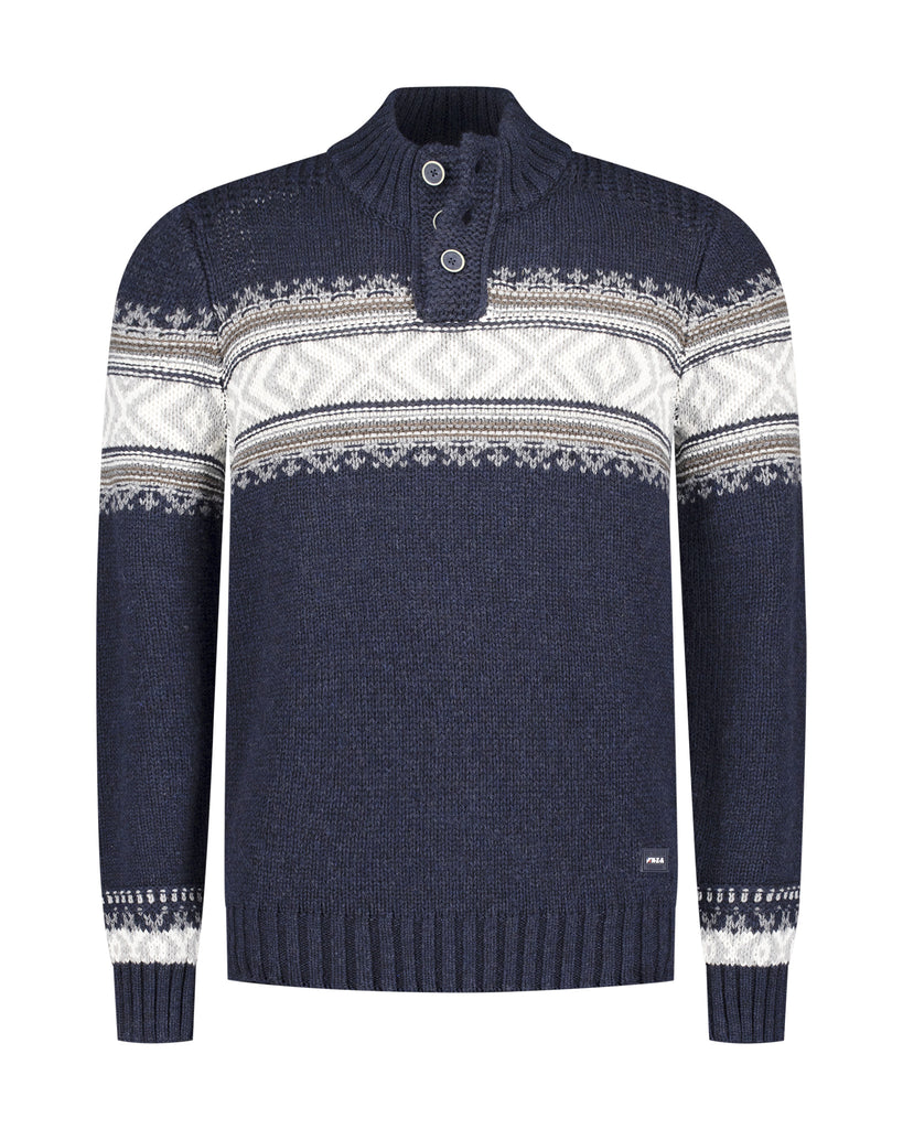 NZA Francis Pullover Button Collar In Classic Navy Melange-The Trendy Walrus