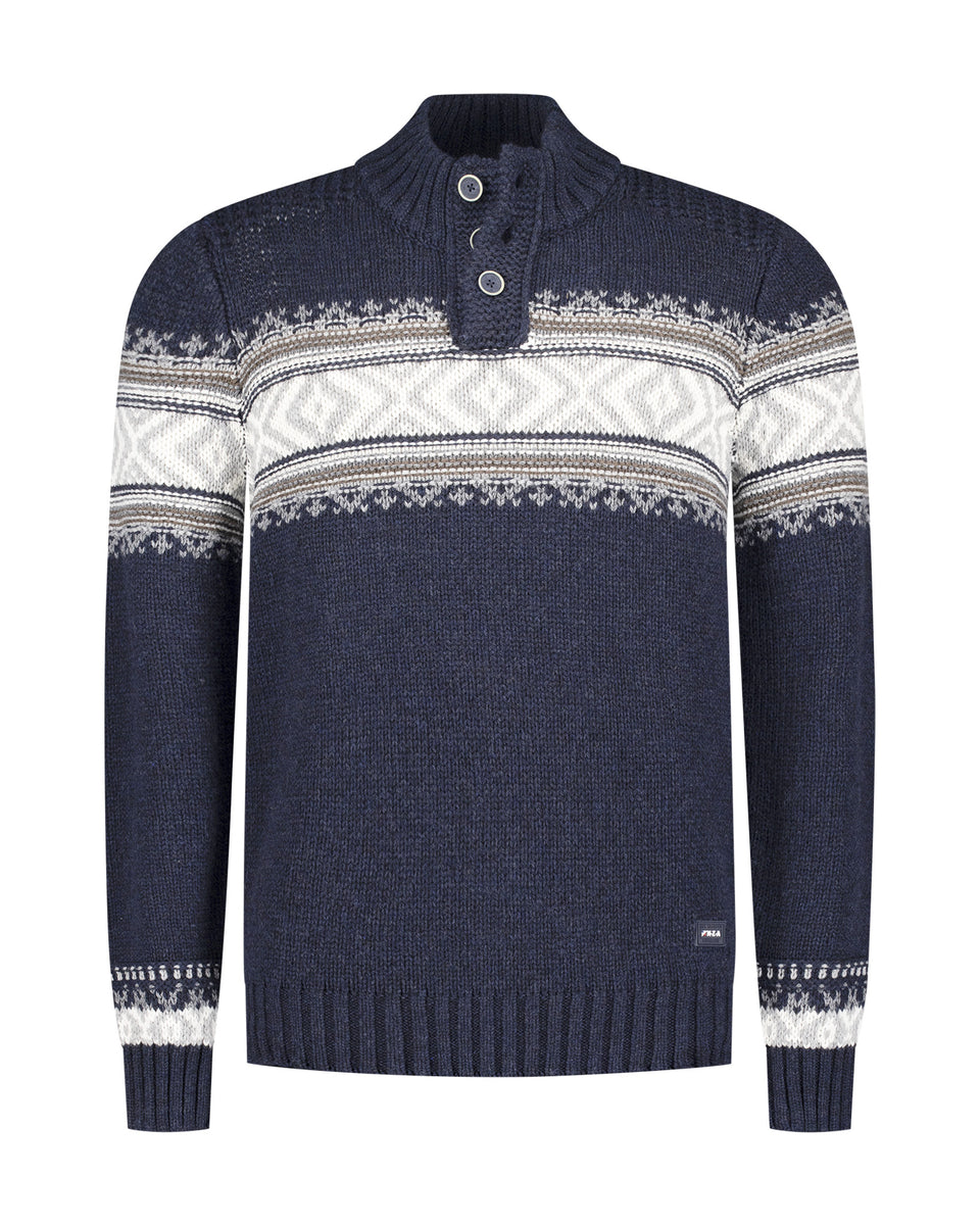 NZA Francis Pullover Button Collar In Classic Navy Melange | Free – The ...