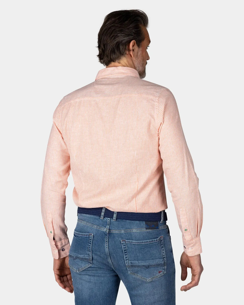 NZA Ronan Linen Shirt Button Down In Soft Tangerine Stripe-The Trendy Walrus