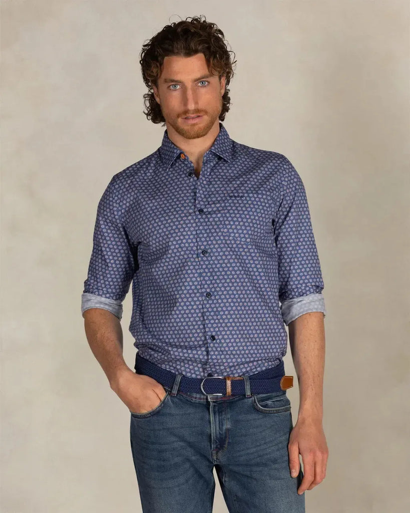 NZA Saul Stretch Button Up Shirt In River Blue-The Trendy Walrus