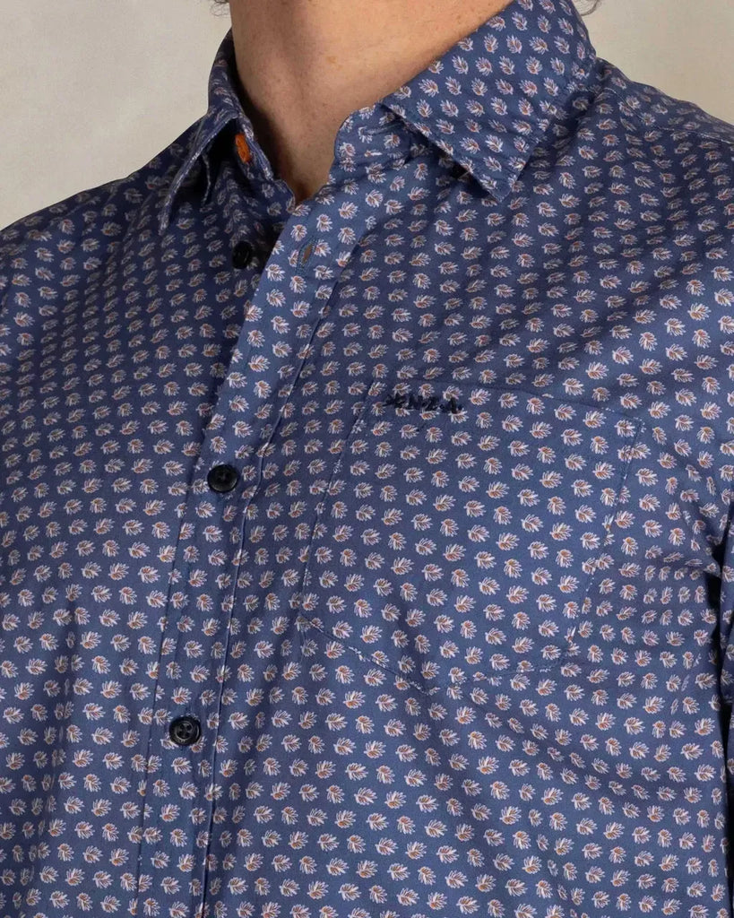 NZA Saul Stretch Button Up Shirt In River Blue-The Trendy Walrus
