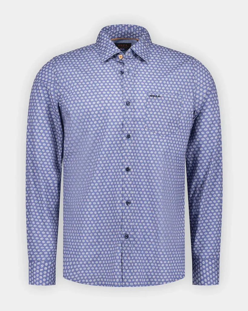 NZA Saul Stretch Button Up Shirt In River Blue-The Trendy Walrus
