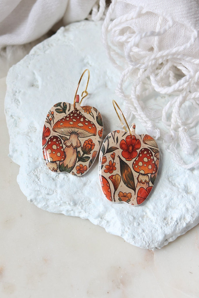 Petal & Posy Shroomkin Polymer Clay Mushroom Pumpkin Hoop Earrings-The Trendy Walrus