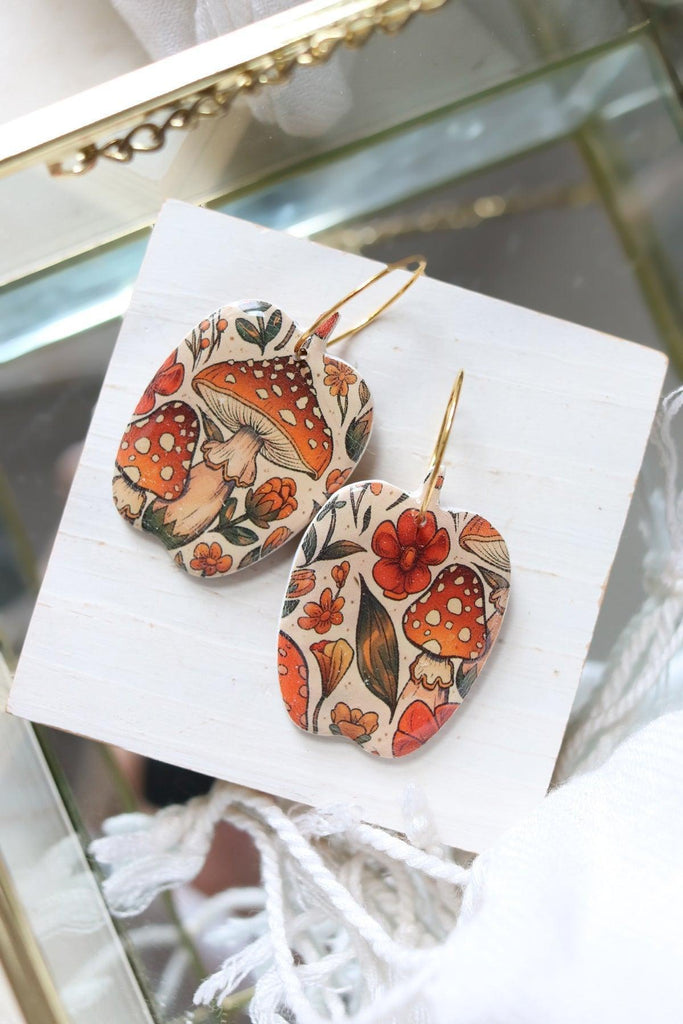 Petal & Posy Shroomkin Polymer Clay Mushroom Pumpkin Hoop Earrings-The Trendy Walrus