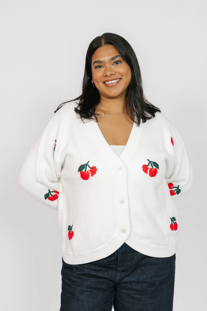 Smash + Tess Cherry Cardigan In Ivory-The Trendy Walrus