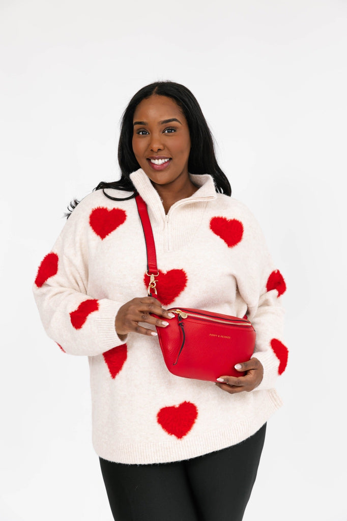 Smash + Tess Galentines Sweater In Red/ Oatmeal-The Trendy Walrus