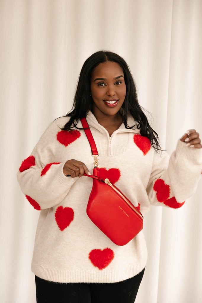 Smash + Tess Galentines Sweater In Red/ Oatmeal-The Trendy Walrus