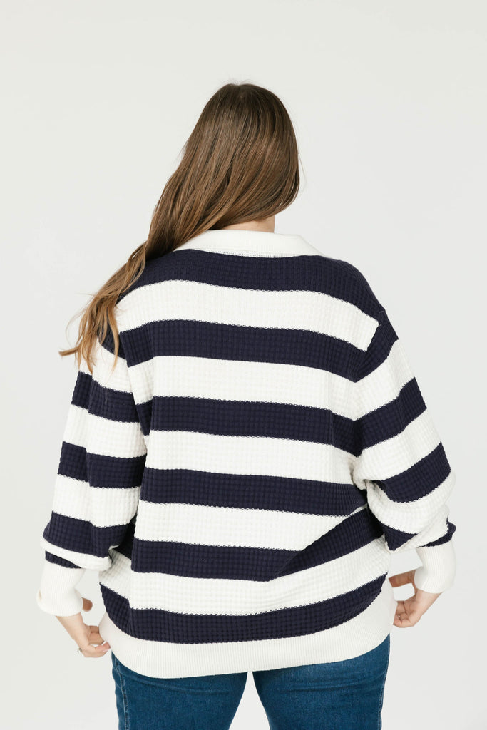 Smash + Tess Megan Waffle Sweater In Navy/Ivory Stripe-The Trendy Walrus