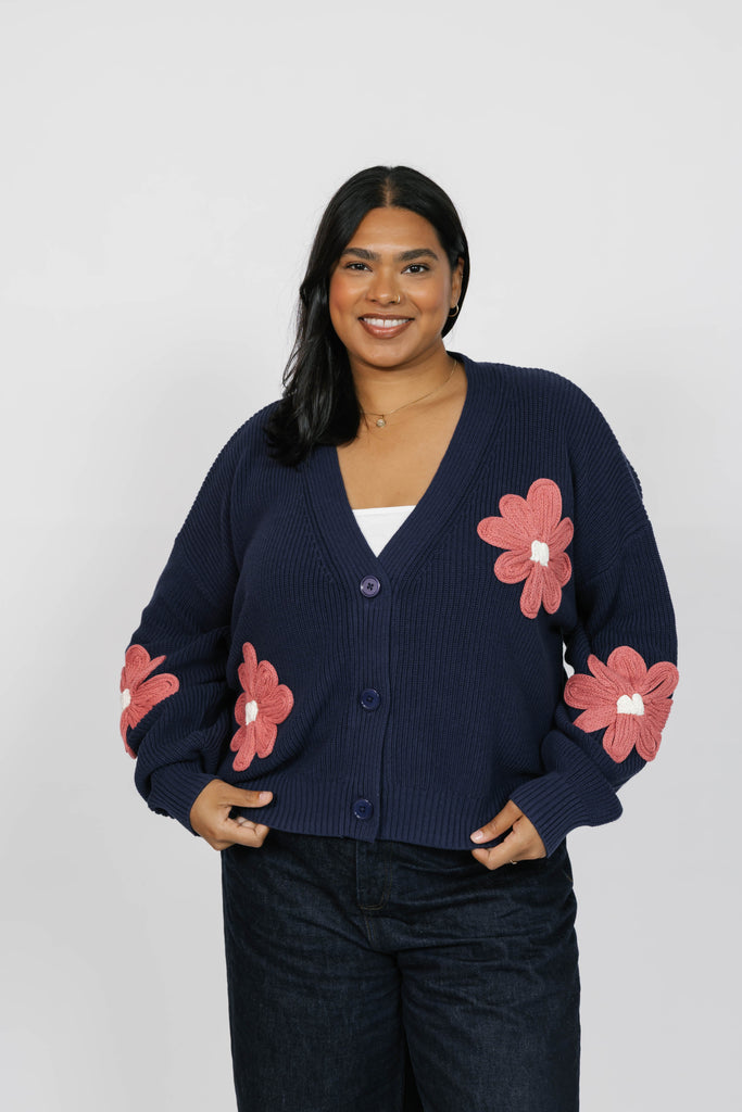 Smash + Tess Nora Cardigan In Navy/ Brick Red-The Trendy Walrus