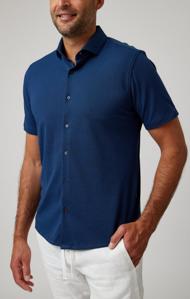 Stone Rose Short Sleeve Knit Shirt In Navy-The Trendy Walrus