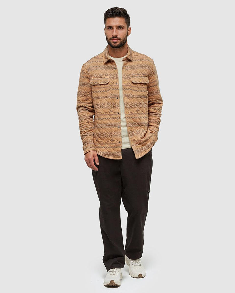 Tentree Colville Shacket In Camel Heather/ Geo Mountain-The Trendy Walrus