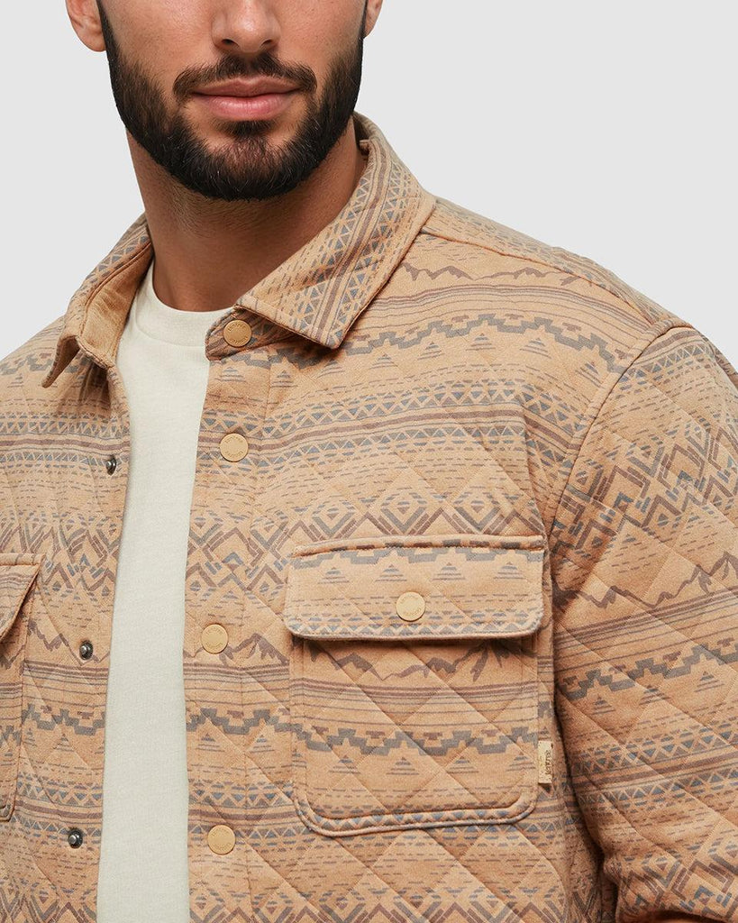 Tentree Colville Shacket In Camel Heather/ Geo Mountain-The Trendy Walrus