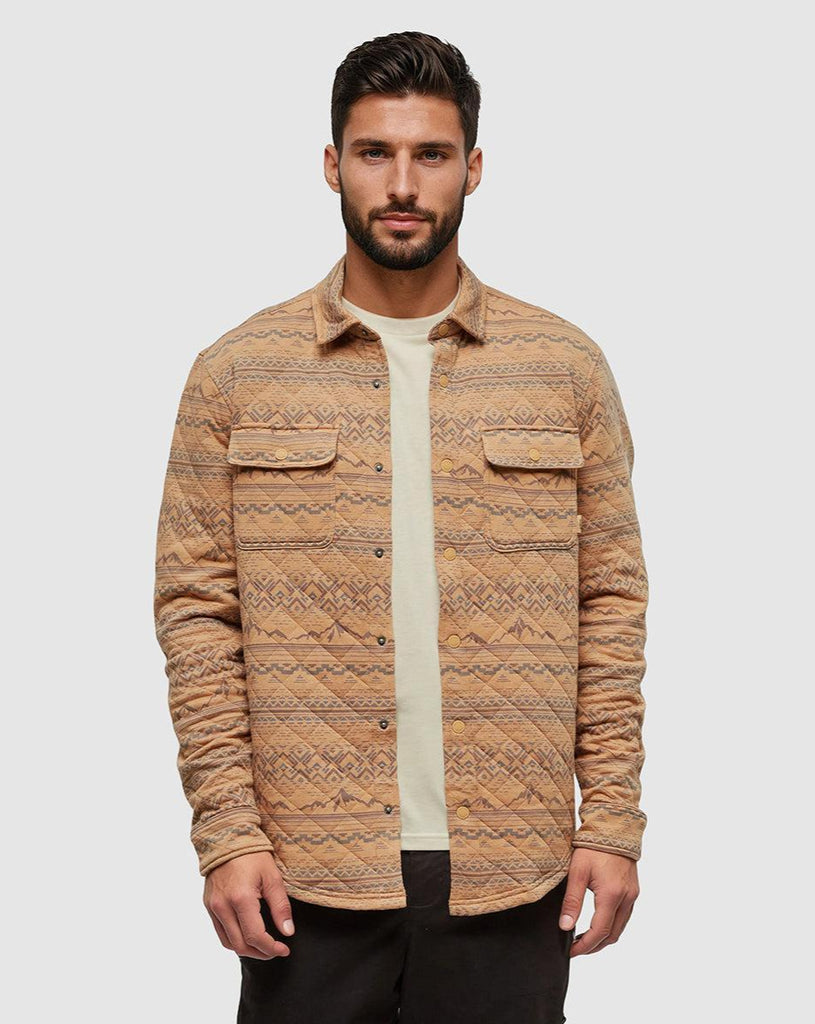 Tentree Colville Shacket In Camel Heather/ Geo Mountain-The Trendy Walrus