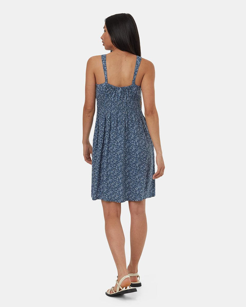Tentree EcoWoven Crepe Smocked Dress In Canyon Blue/Flourish Floral-The Trendy Walrus