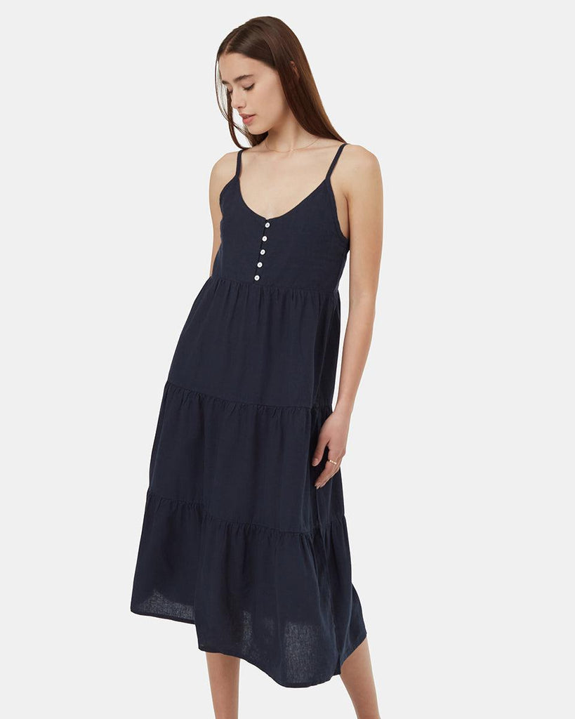 Tentree Hemp Tiered Cami Midi Dress In Midnight Blue-The Trendy Walrus