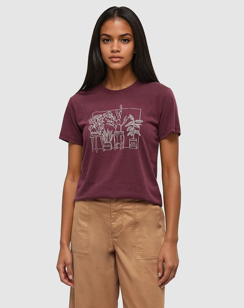 Tentree Plant T-shirt In Deep Burgundy/ Warm Oak-The Trendy Walrus