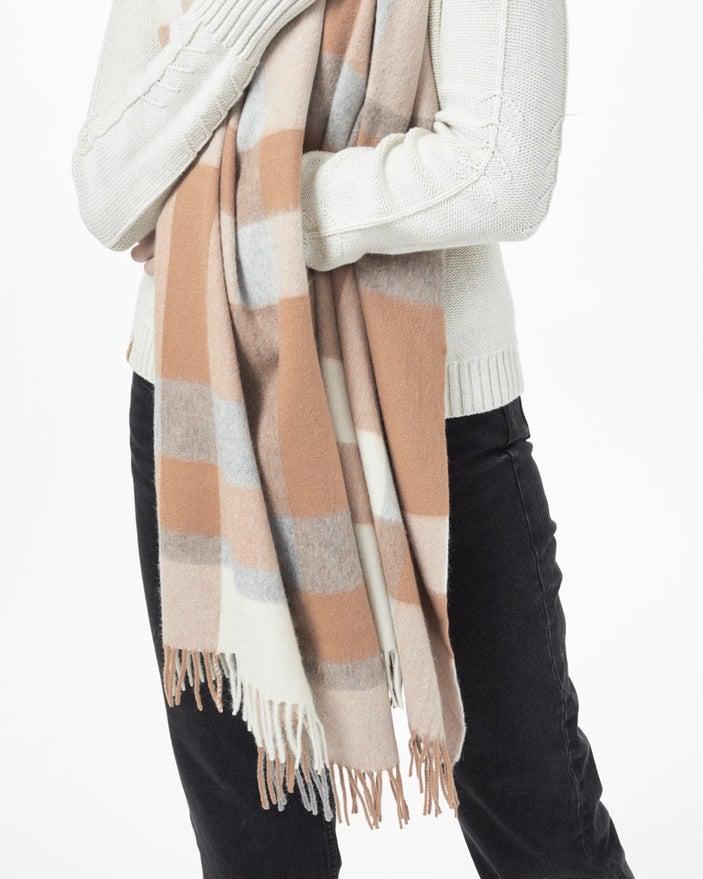 Tentree RWS Wool Woven Plaid Scarf in Cartouche Brown/ Elm White Heather-The Trendy Walrus