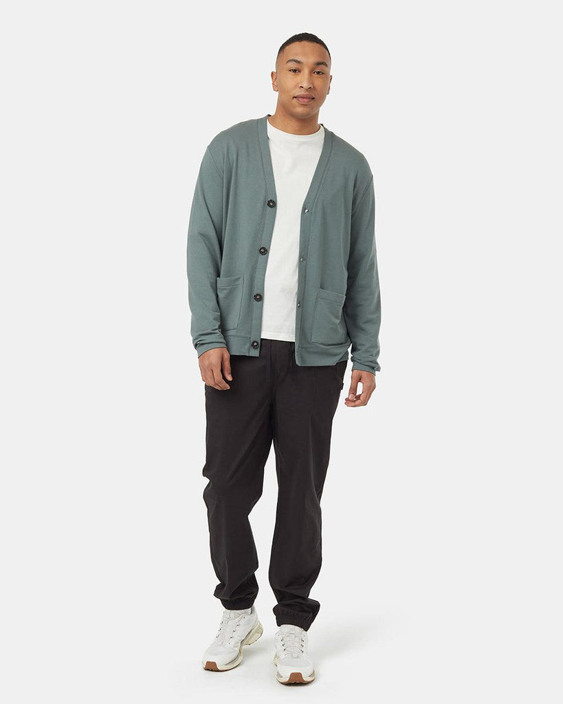 Tentree Soft Terry Light Button Front Cardigan In Light Urban Green-The Trendy Walrus