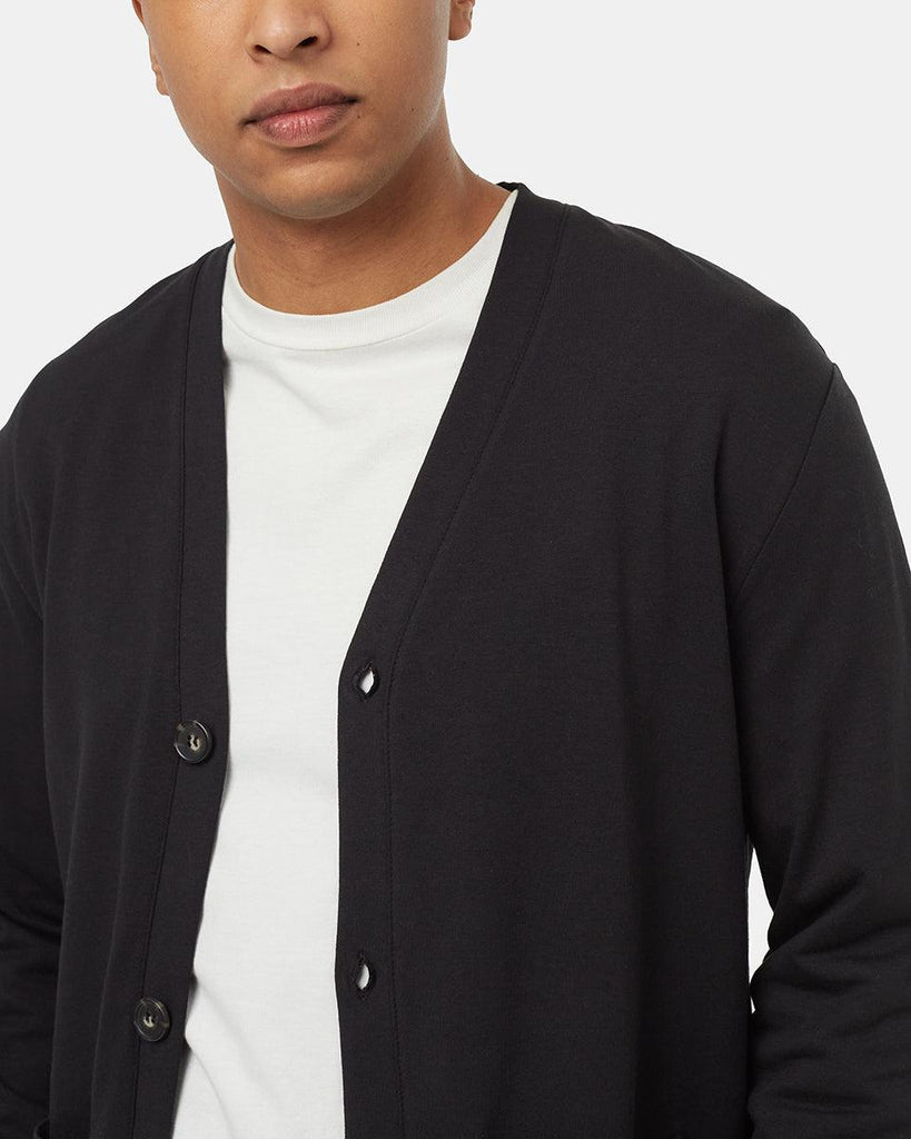 Tentree Soft Terry Light Button Front Cardigan In Meteorite Black-The Trendy Walrus