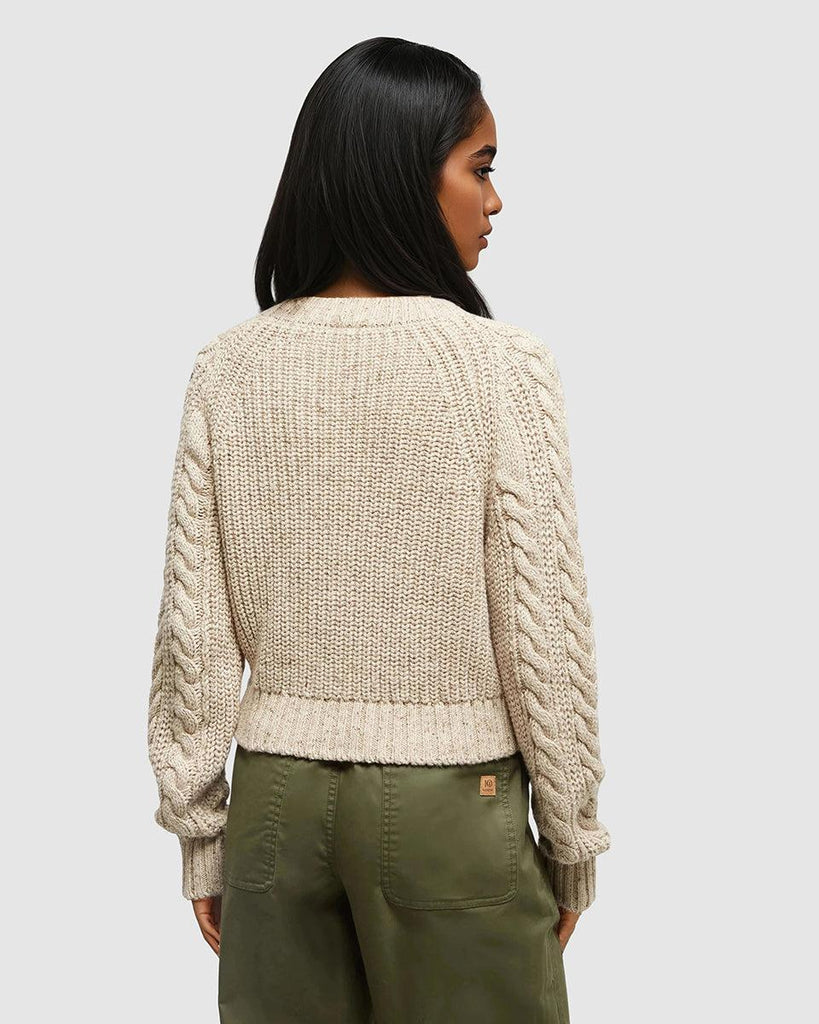 Tentree Stillwater Cable Knit Cardigan In Warm Oak-The Trendy Walrus