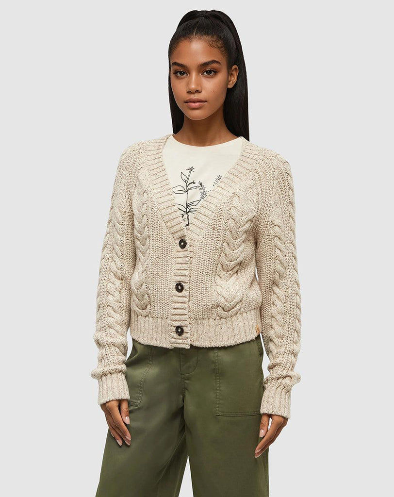 Tentree Stillwater Cable Knit Cardigan In Warm Oak-The Trendy Walrus