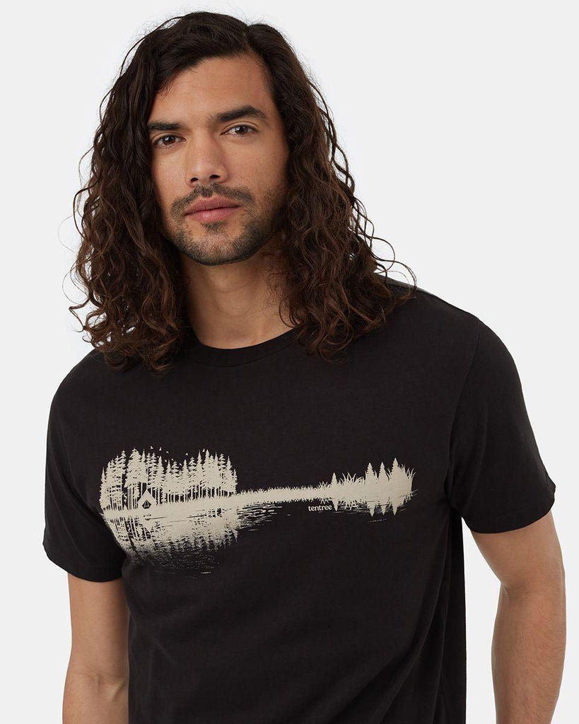 Tentree Summer Guitar T-Shirt In Meteorite Black/Silver Cloud Grey-The Trendy Walrus