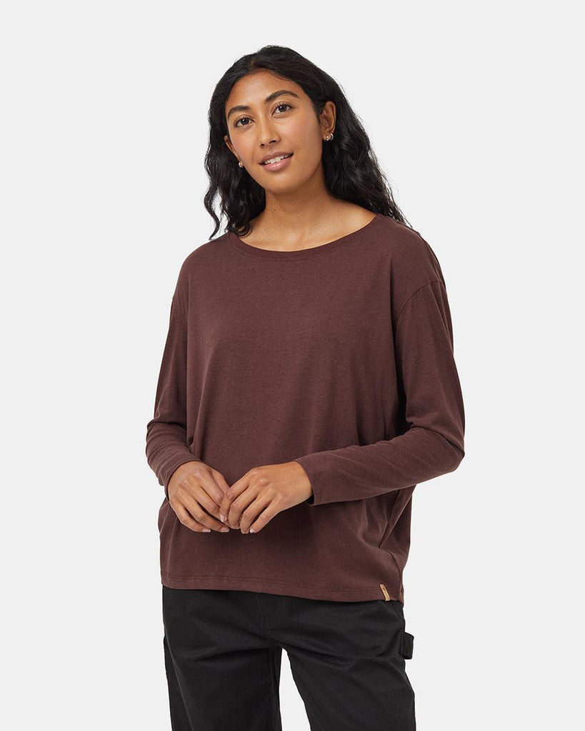 Tentree TreeBlend High Low Longsleeve In Deep Mahogany-The Trendy Walrus