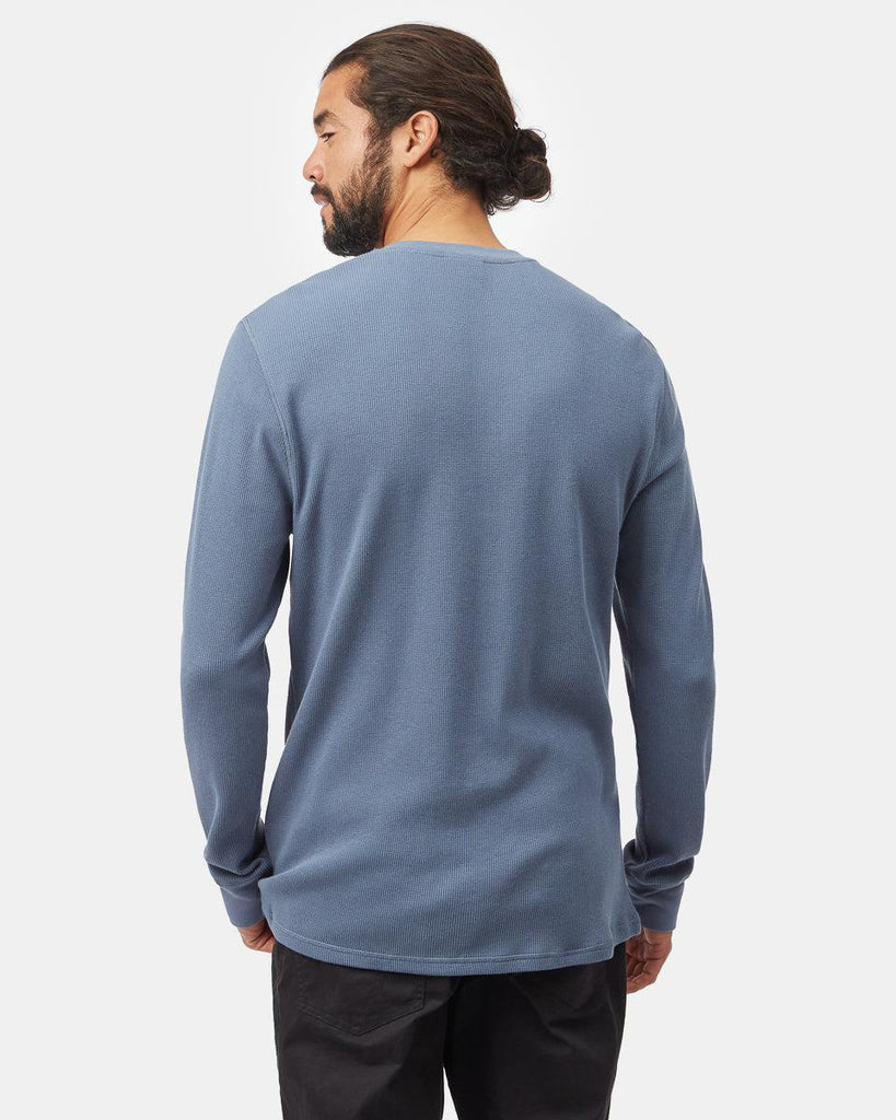 Tentree TreeWaffle Henley Longsleeve In Vintage Blue-The Trendy Walrus