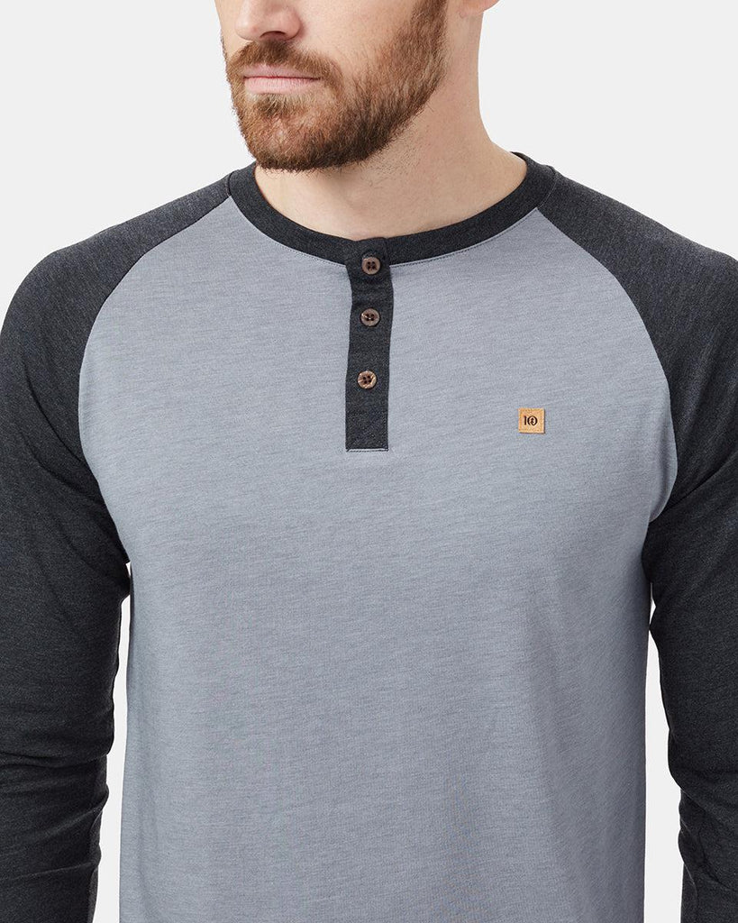 Tentree Treeblend Classic Henley Longsleeve In Grey Heather/ Meteorite Black Heather-The Trendy Walrus