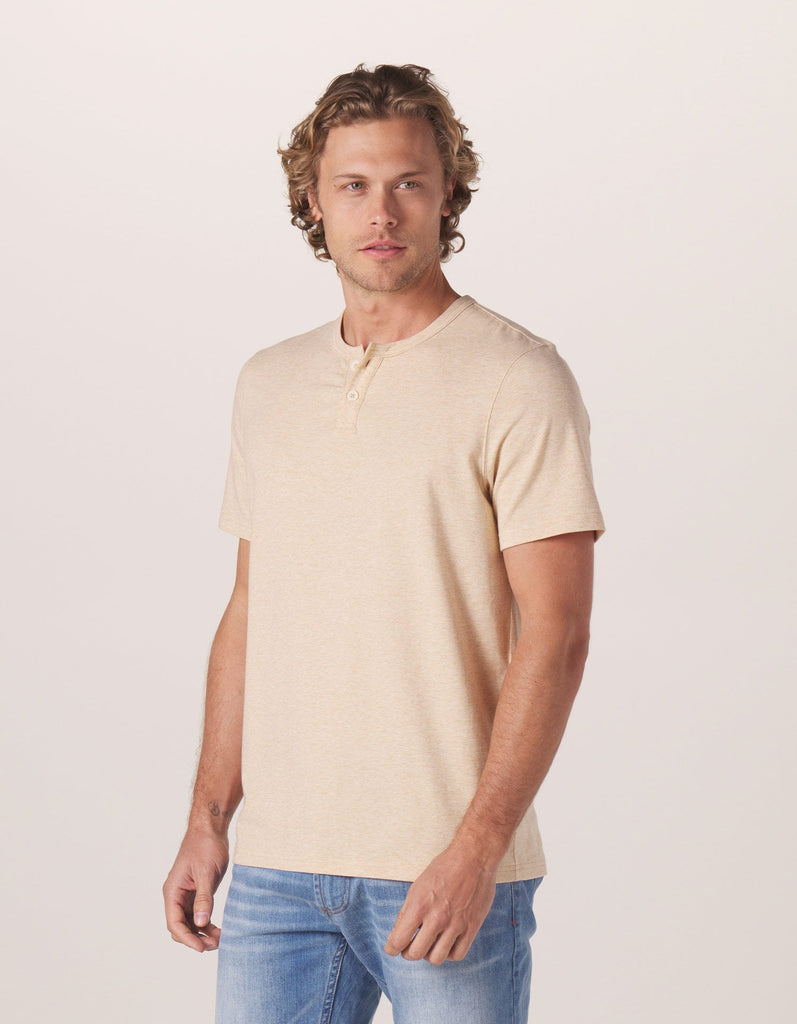 The Normal Brand Active Puremeso Henley Tee In Iced Latte-The Trendy Walrus