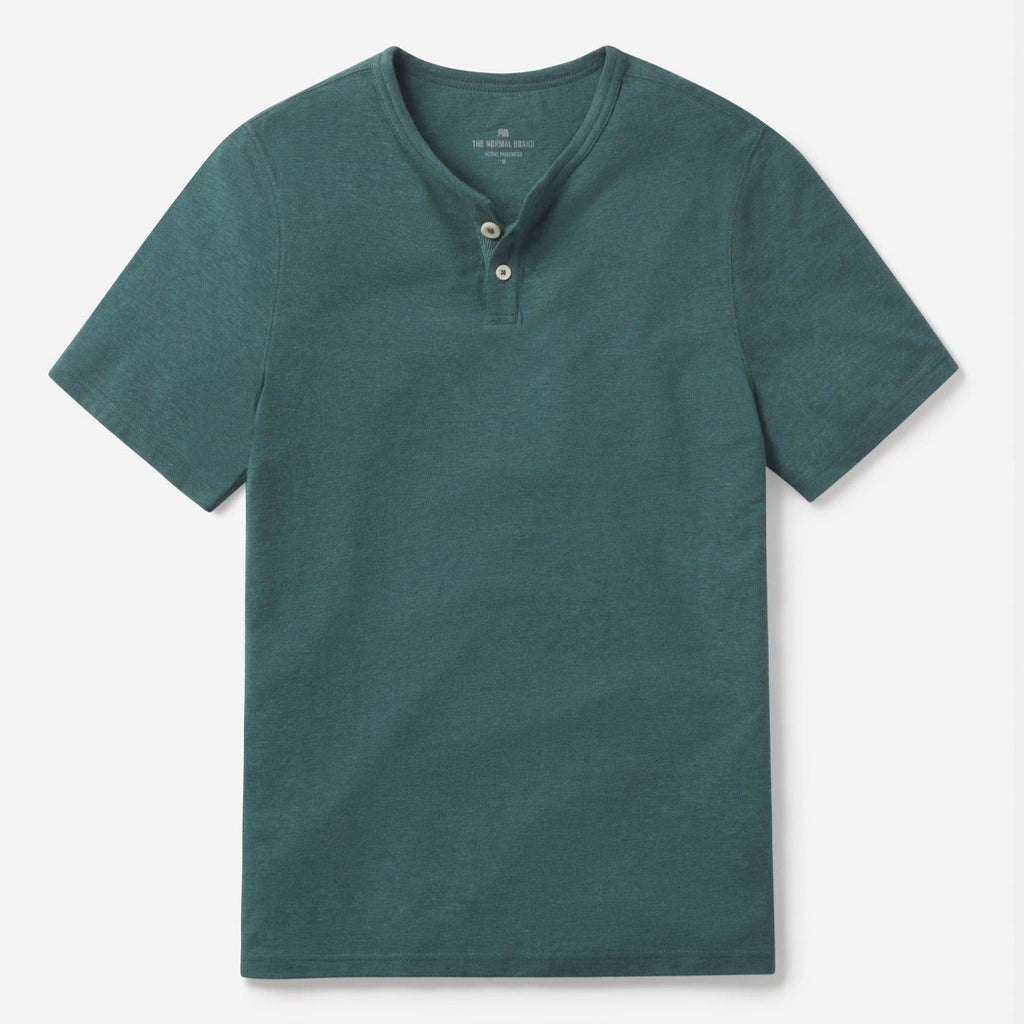 The Normal Brand Active Puremeso Henley Tee In Pine-The Trendy Walrus