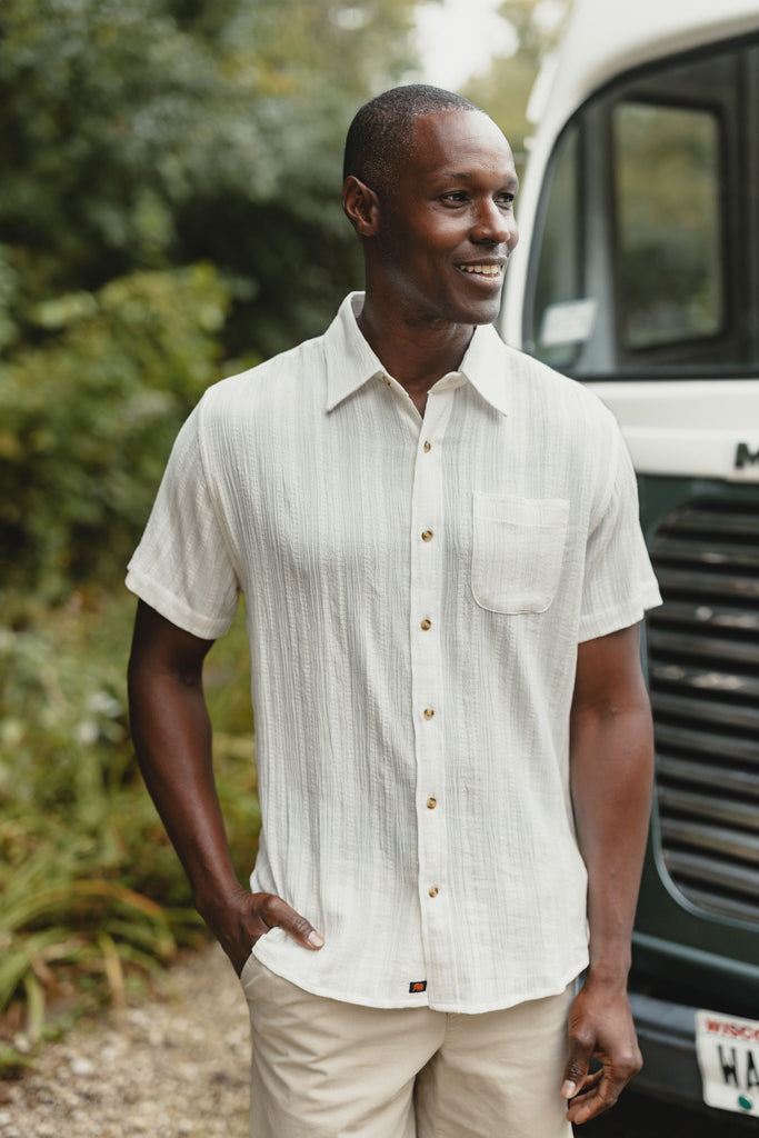The Normal Brand Fresh Water Button-Up Shirt In Ivory Crinkly Dobby-The Trendy Walrus