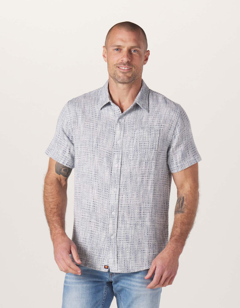 The Normal Brand Freshwater Short Sleeve Button Up Shirt in Blue Multi-The Trendy Walrus