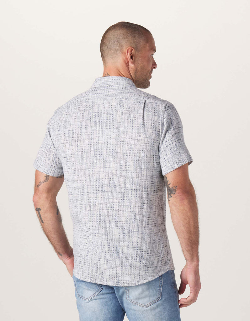 The Normal Brand Freshwater Short Sleeve Button Up Shirt in Blue Multi-The Trendy Walrus